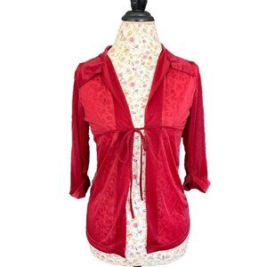 Zoey and Beth shimmery sheer red top front tie size medium lightly pre-owned